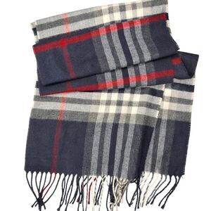Cashmink Plaid Scarf Blue‎ White Red Soft Warm Designer V Fraas Lightweight